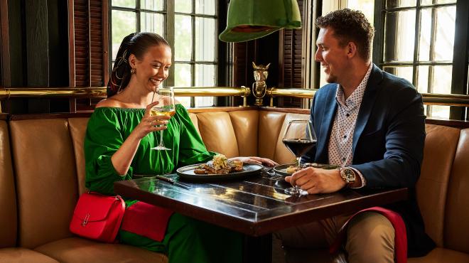 Couple enjoying Inside Dining at Jockey Club on Mackinac Island